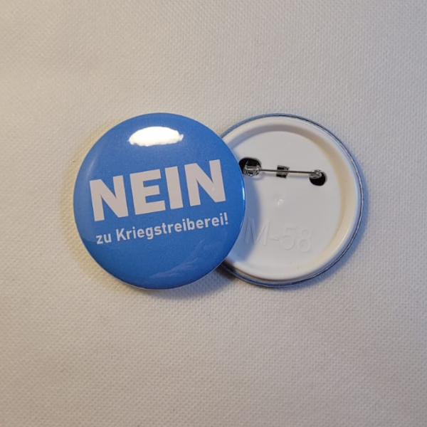 Button "NEIN zu Kriegstreiberei"